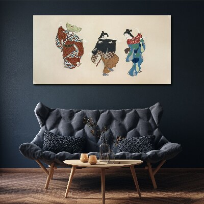 Canvas schilderij Japanse dansers in traditionele kostuums