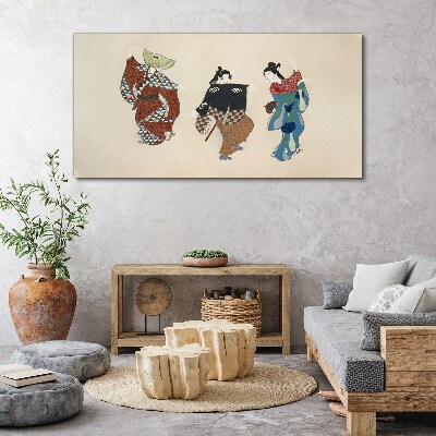 Canvas schilderij Japanse dansers in traditionele kostuums