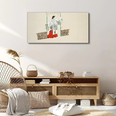 Schilderij op doek Traditionele Japanse scène met een vrouw