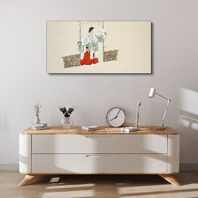 Schilderij op doek Traditionele Japanse scène met een vrouw
