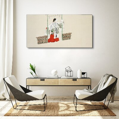 Schilderij op doek Traditionele Japanse scène met een vrouw