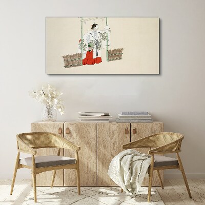 Schilderij op doek Traditionele Japanse scène met een vrouw