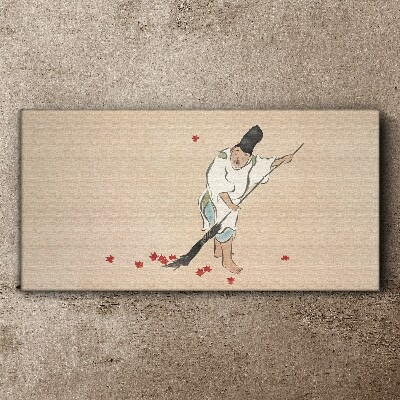 Foto op canvas Monnik schoonmaken met bladeren