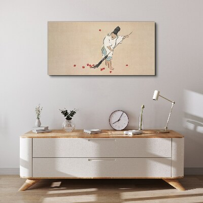 Foto op canvas Monnik schoonmaken met bladeren