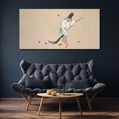 Foto op canvas Monnik schoonmaken met bladeren