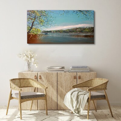 Schilderij op doek Een vredig landschap aan de rivier