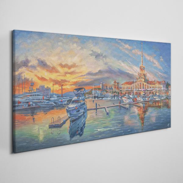 Foto op canvas Zonsondergang boven de haven