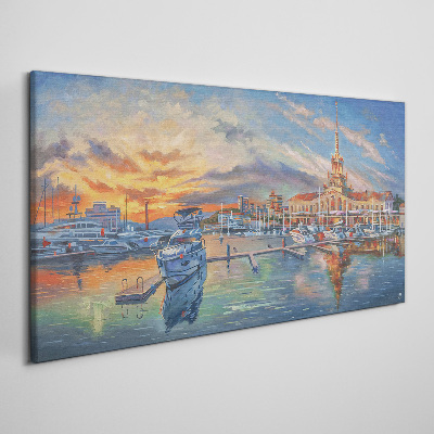 Foto op canvas Zonsondergang boven de haven