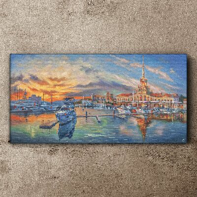Foto op canvas Zonsondergang boven de haven
