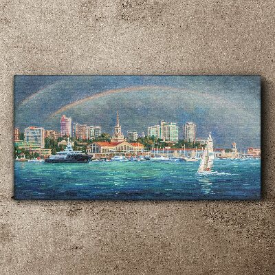 Canvas schilderij Zeepanorama met een regenboog