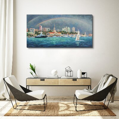 Canvas schilderij Zeepanorama met een regenboog