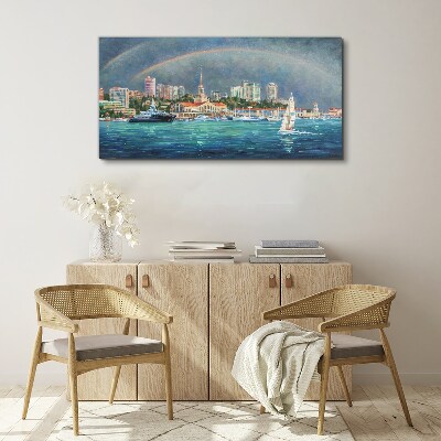 Canvas schilderij Zeepanorama met een regenboog