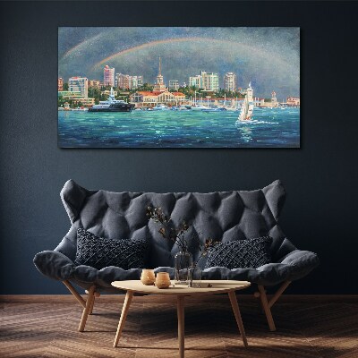 Canvas schilderij Zeepanorama met een regenboog