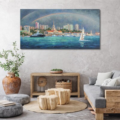 Canvas schilderij Zeepanorama met een regenboog