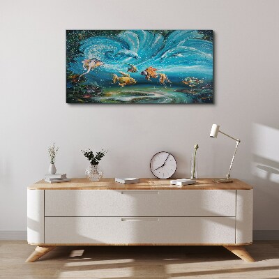 Schilderij op doek Onderwaterdans van dolfijnen en vissen