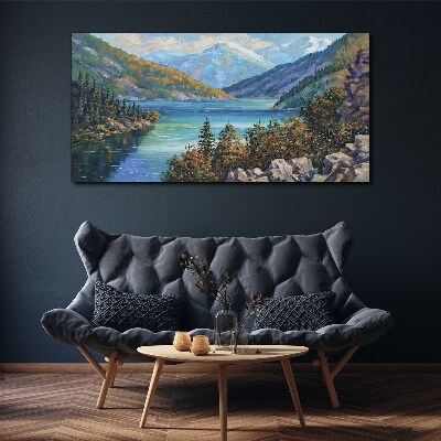 Canvas schilderij Berglandschap aan het meer