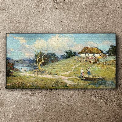 Foto op canvas Landelijk landschap met vissers