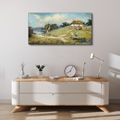 Foto op canvas Landelijk landschap met vissers