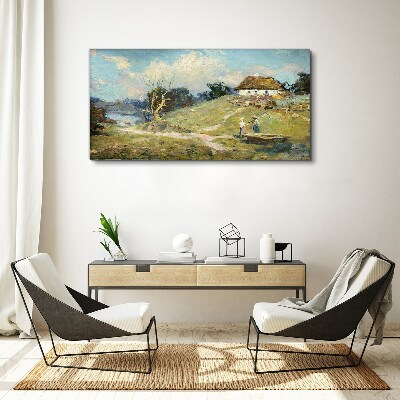 Foto op canvas Landelijk landschap met vissers