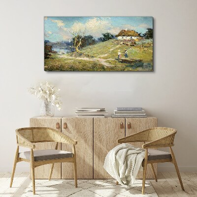 Foto op canvas Landelijk landschap met vissers