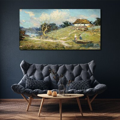 Foto op canvas Landelijk landschap met vissers
