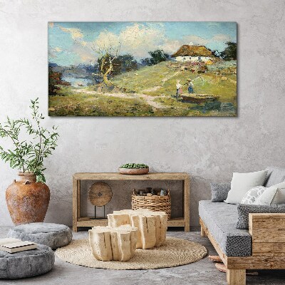 Foto op canvas Landelijk landschap met vissers