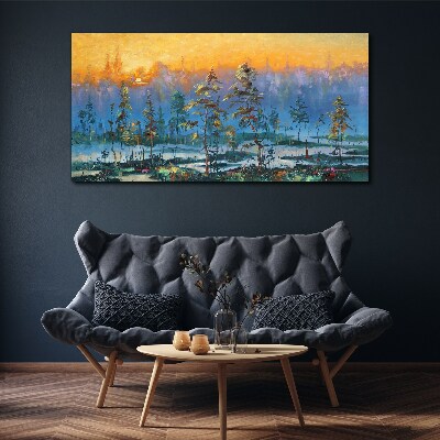 Schilderij op doek Gouden ochtenden in het bos