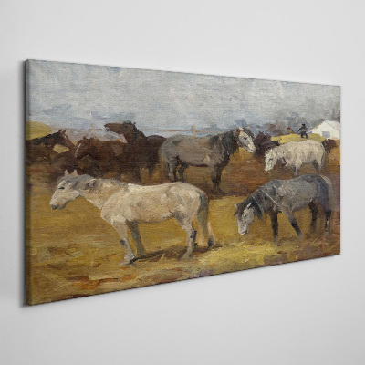 Foto op canvas Pastoraal landschap met paarden