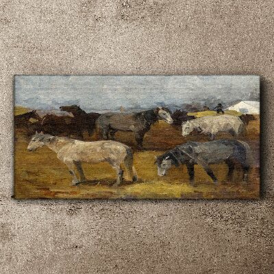 Foto op canvas Pastoraal landschap met paarden