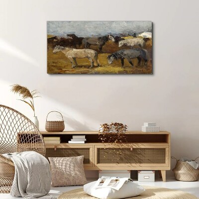 Foto op canvas Pastoraal landschap met paarden