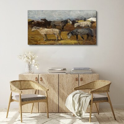 Foto op canvas Pastoraal landschap met paarden
