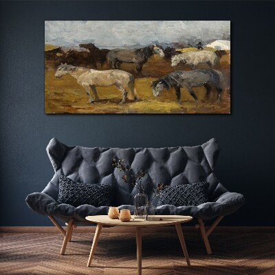 Foto op canvas Pastoraal landschap met paarden