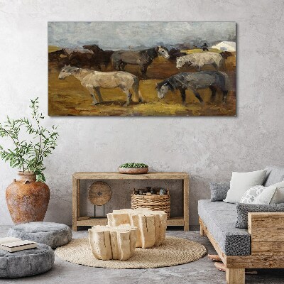 Foto op canvas Pastoraal landschap met paarden