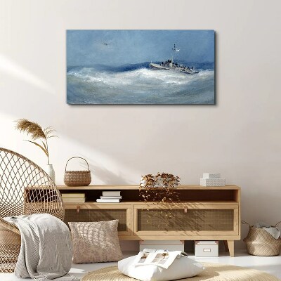 Foto op canvas Stormachtige zee met een boot