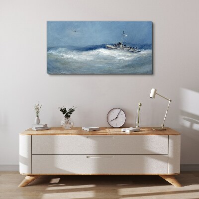 Foto op canvas Stormachtige zee met een boot