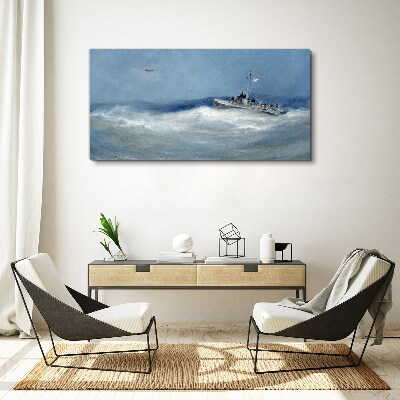 Foto op canvas Stormachtige zee met een boot