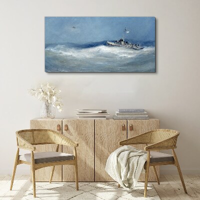 Foto op canvas Stormachtige zee met een boot