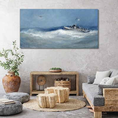 Foto op canvas Stormachtige zee met een boot