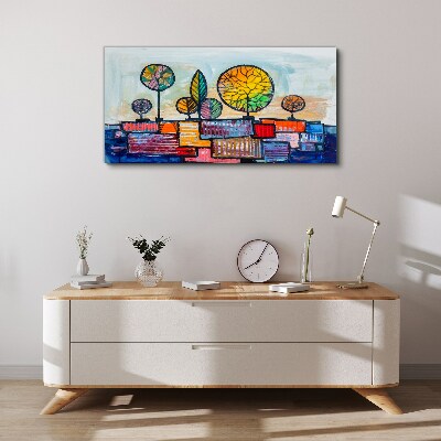 Schilderij op doek Kleurrijke bomen in een abstract landschap