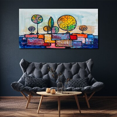 Schilderij op doek Kleurrijke bomen in een abstract landschap