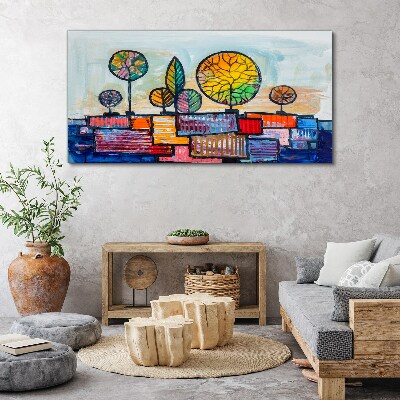 Schilderij op doek Kleurrijke bomen in een abstract landschap