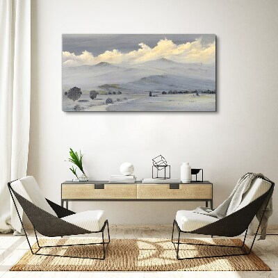 Foto op canvas Mistig bergpanorama