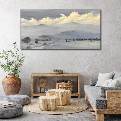 Foto op canvas Mistig bergpanorama