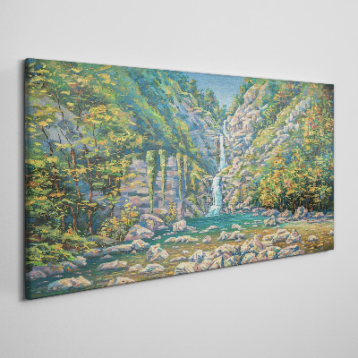 Canvas schilderij Waterval in een berglandschap
