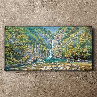Canvas schilderij Waterval in een berglandschap