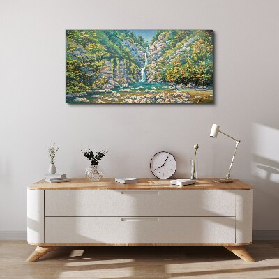 Canvas schilderij Waterval in een berglandschap