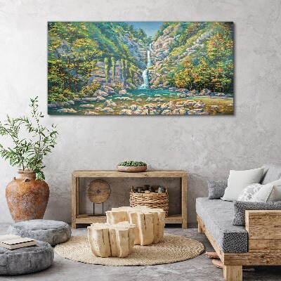 Canvas schilderij Waterval in een berglandschap