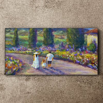 Foto op canvas Een familiewandeling in een kleurrijke tuin