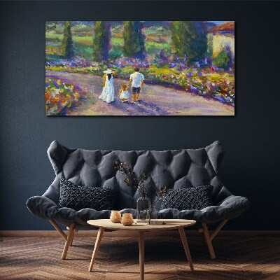 Foto op canvas Een familiewandeling in een kleurrijke tuin