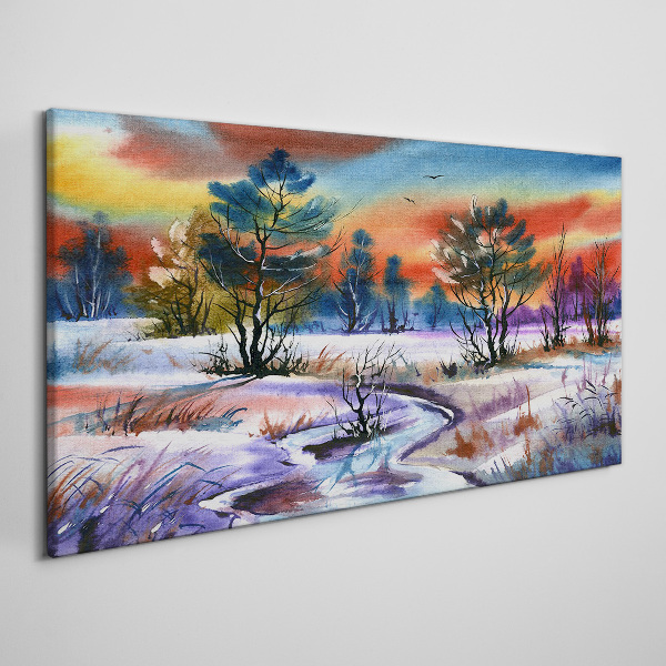 Canvas schilderij Een winterlandschap in regenboogkleuren